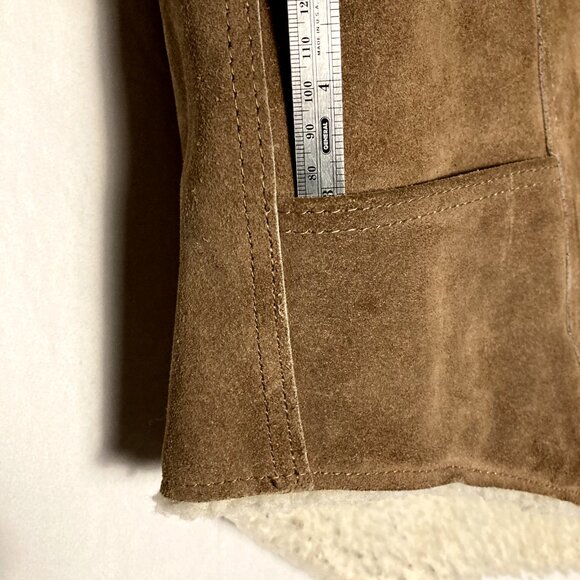 Mens Vintage STEER BRAND Suede Leather Sherpa Vest - Brown Size L Made in USA - Picture 16 of 16